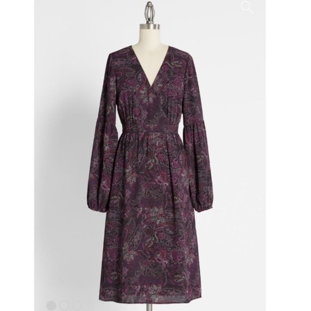 ModCloth Long Sleeve Purple A Moment in Fine Dress Size 10 NWT